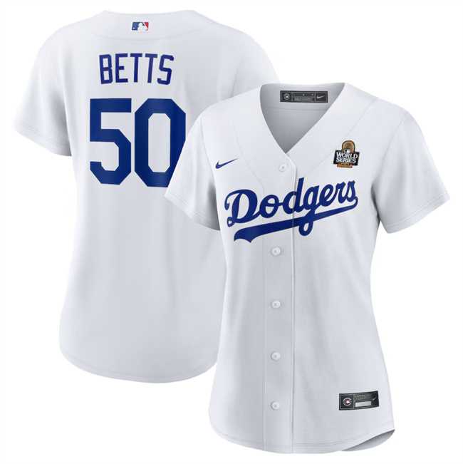 Women's Los Angeles Dodgers #50 Mookie Betts White 2024 World Series Cool Base Stitched Jersey(Run Small) Dzhi,We sell and wholesale Women's Los Angeles Dodgers #50 Mookie Betts White 2024 World Series Cool Base Stitched Jersey(Run Small) Dzhi on line form chian!
